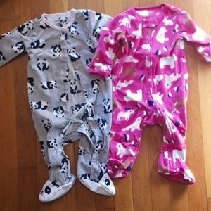 Set of 2 Fleece Footed PJ's 6m